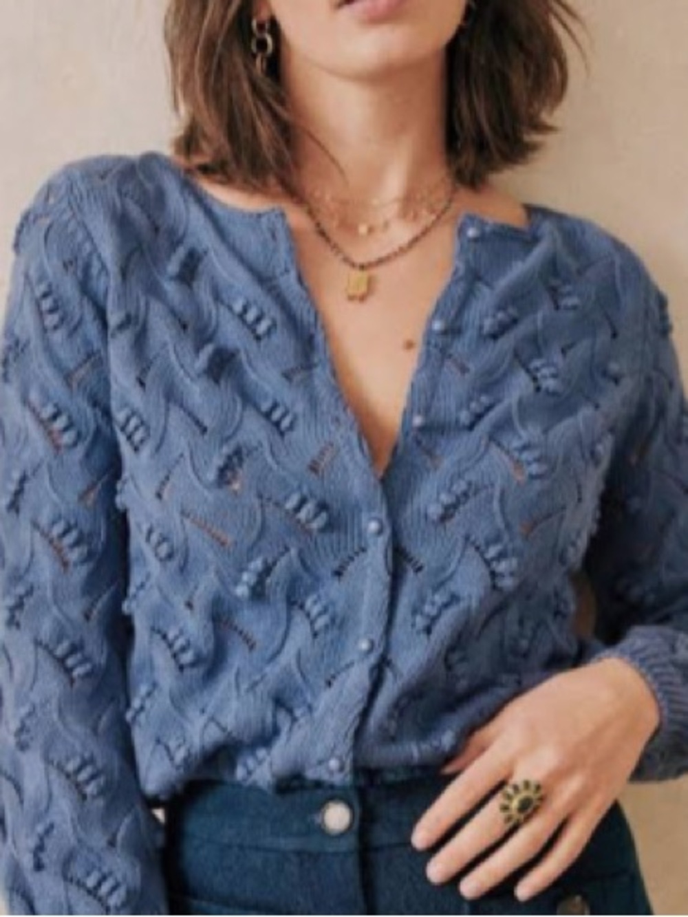 Sézane • Marthe Cardigan 100% Cotton CHESTNUT Bobble Knit RARE XS - Picture 2 of 6